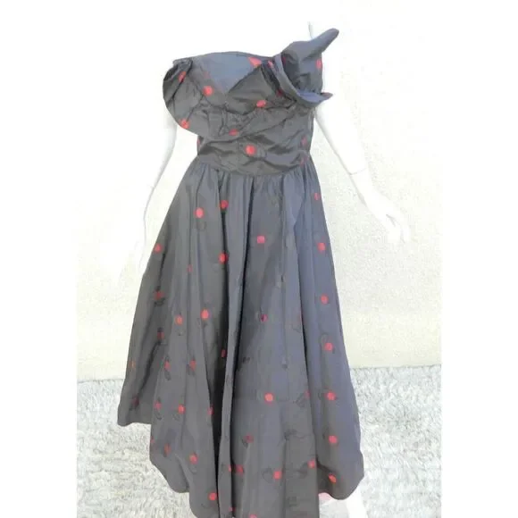 CEIL CHAPMAN‎  Pinup Dress Blue Red Cherries Vintage Rockabilty Size Small - Picture 13 of 14